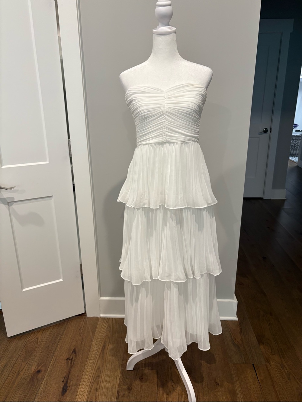 Strapless Tiered Maxi Dress in White